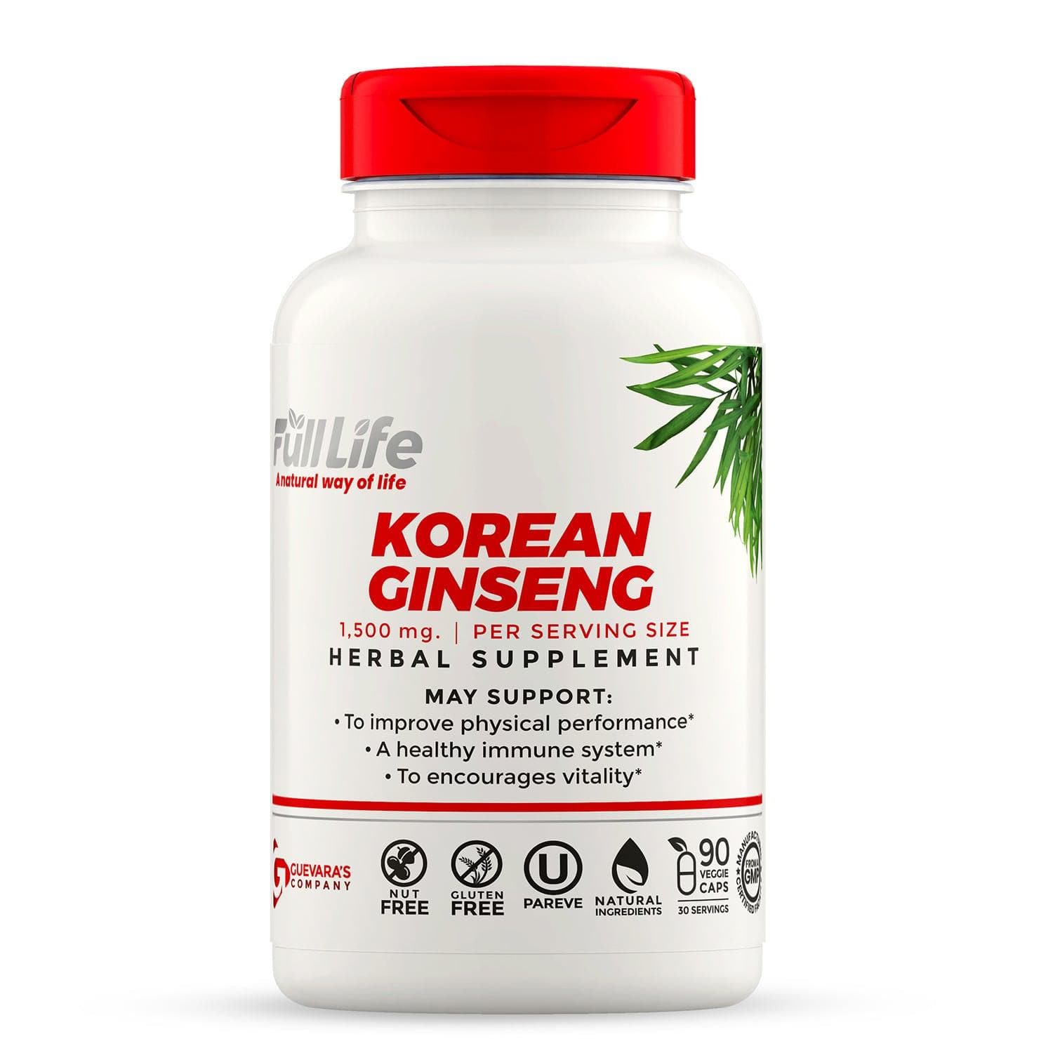 Korean Red Ginseng Pills 90 Veggie Capsules Panax Ginseng Root