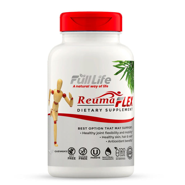 Full Life Reuma-Art Flex - Joint Health & Bone Support, with Collagen & Turmeric- Healthy Skin Hair & Nails Kosher - 120 Veggie Capsules